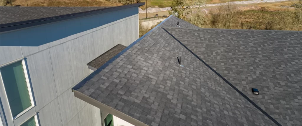 A wide shot of high-performance composite shingles designed for weather resistance.